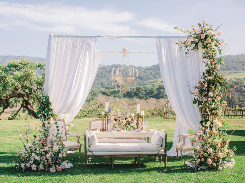 Wedding Decor in California Winery wedding at Sunstone Winery in Santa Ynez