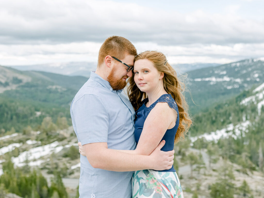 Top of the mountain Windy Donner Lake Engagement Photos