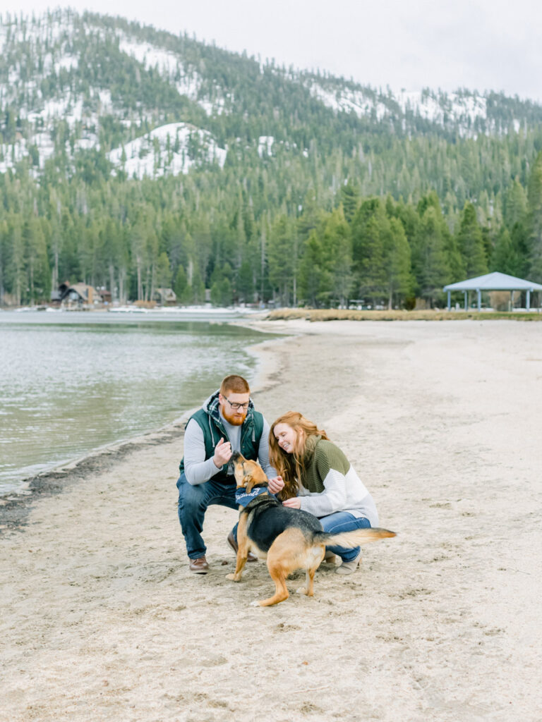 Donner Lake engagement with a dog