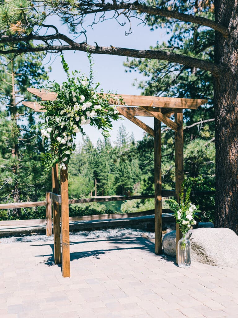 Wedding Ceremony in Galena Creek Hatchery  by Lake Tahoe film wedding photographer 