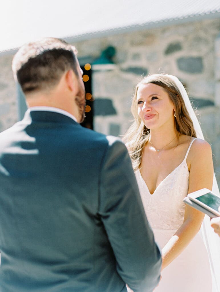 Wedding Ceremony in Galena Creek Hatchery  by Lake Tahoe film wedding photographer 