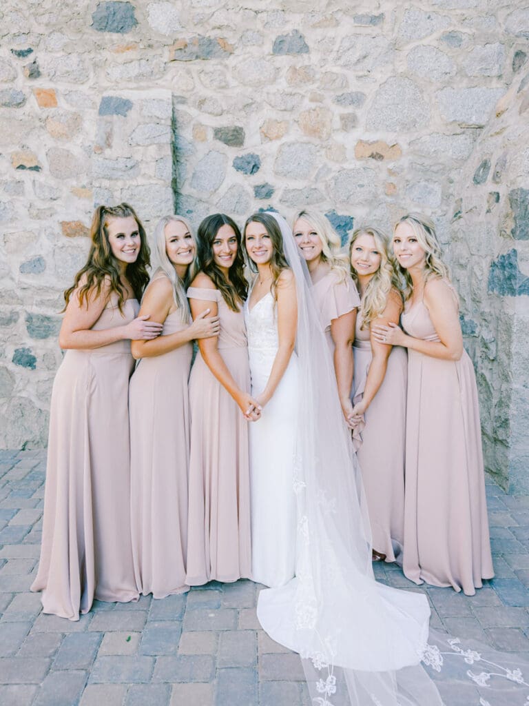 Bridesmaids photos in Galena Creek Hatchery  by Lake Tahoe film wedding photographer 