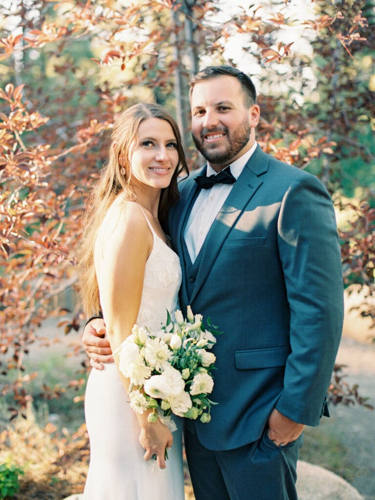 Bride and Groom photos in Galena Creek Hatchery  by Lake Tahoe film wedding photographer 