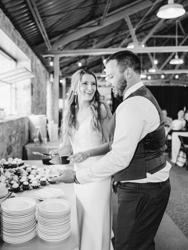 Cake Cutting photos in Galena Creek Hatchery  by Lake Tahoe film wedding photographer 