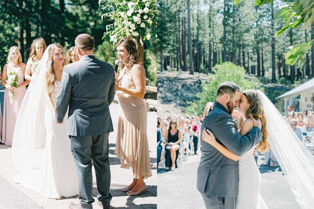 Wedding Ceremony in Galena Creek Hatchery  by Lake Tahoe film wedding photographer 