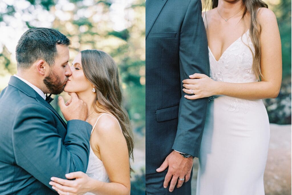 Bride and Groom photos in Galena Creek Hatchery  by Lake Tahoe film wedding photographer 