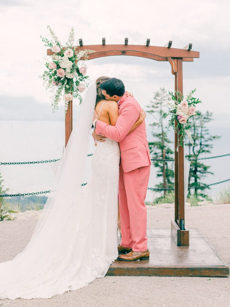 Top of the mountain Wedding ceremony at Lake Tahoe Lakeview Lodge Heavenly Mountain Resort