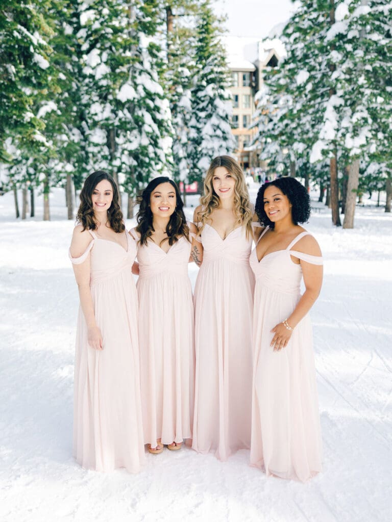 Bridesmaids photo at The Ritz-Carlton, Lake Tahoe winter wedding 