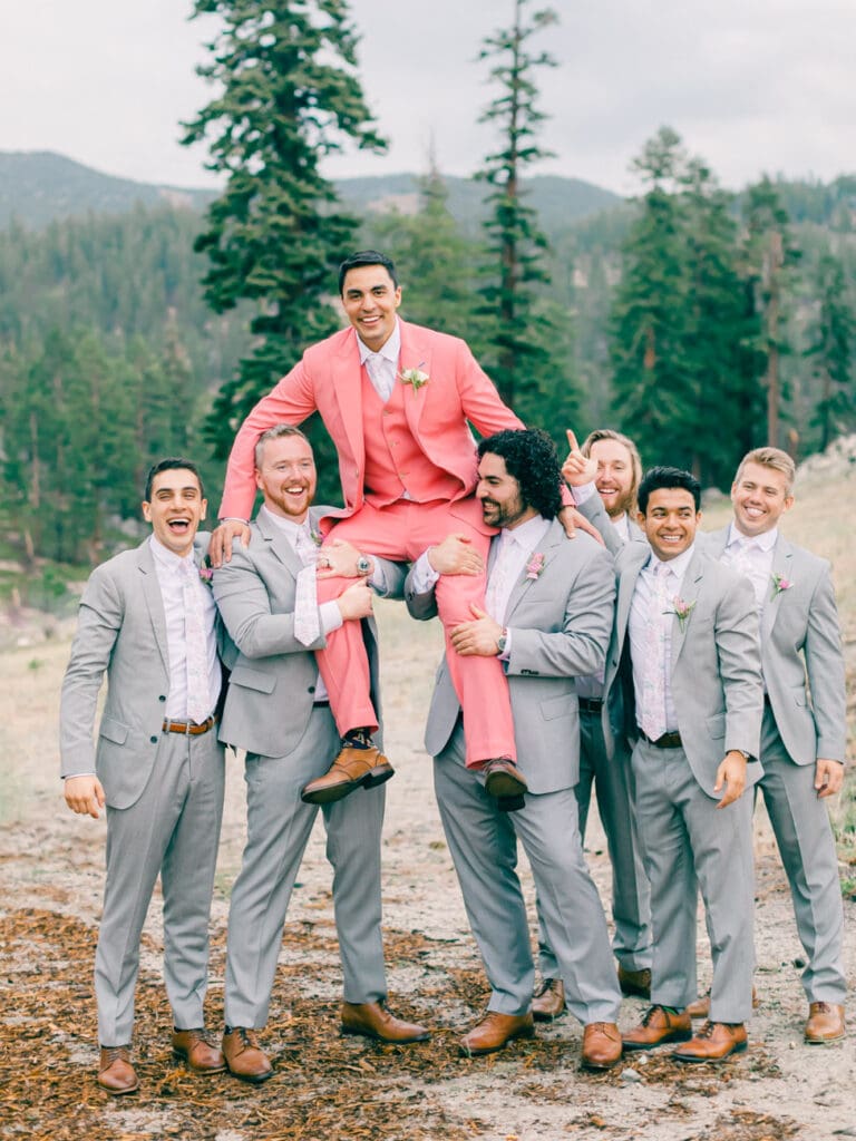 Top of the mountain groomsmen photo at Lake Tahoe Lakeview Lodge Heavenly Mountain Resort | Lake Tahoe Film Photographer