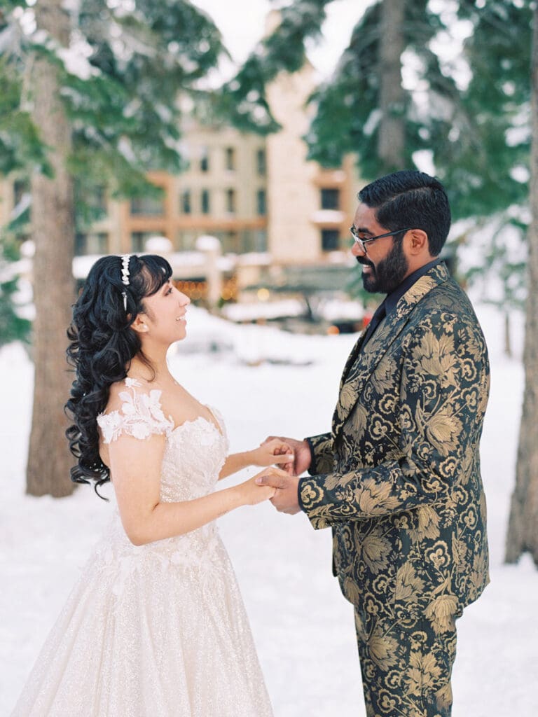 Bride and Groom photo at The Ritz-Carlton, Lake Tahoe winter wedding 