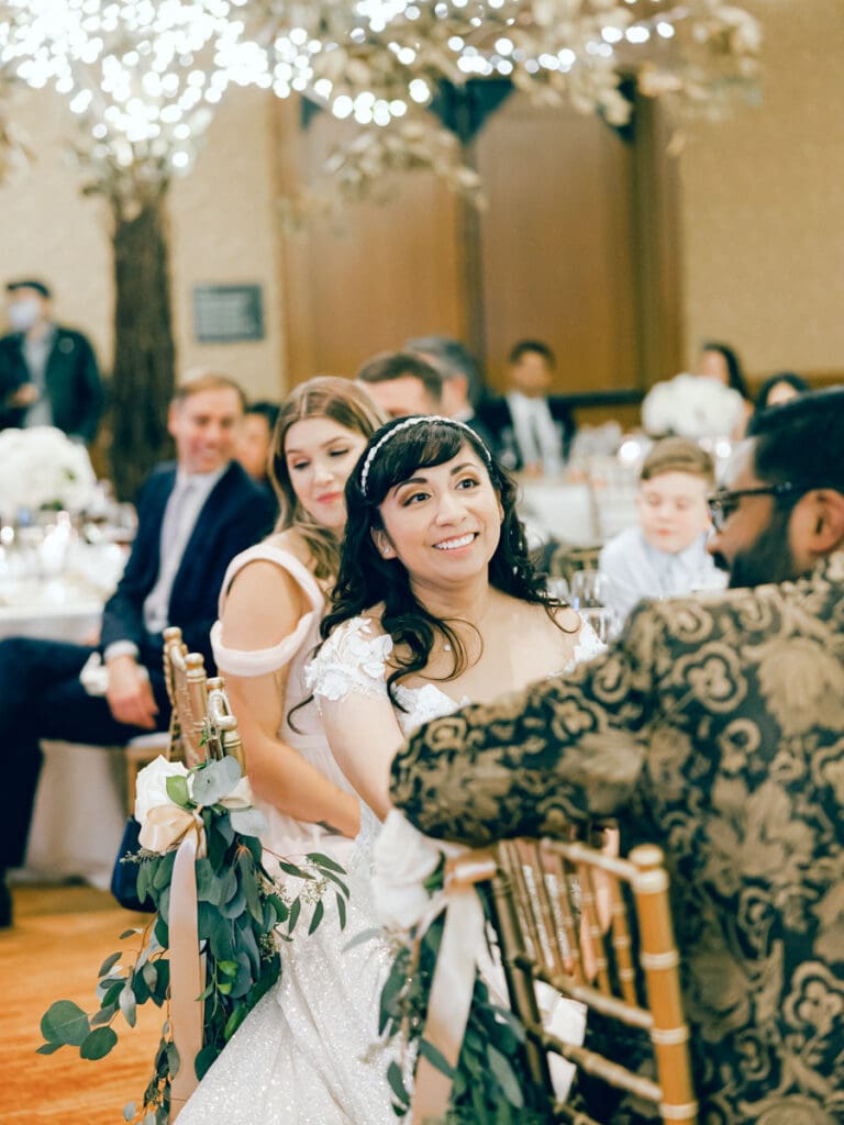 Wedding reception at The Ritz-Carlton, Lake Tahoe winter wedding ballroom