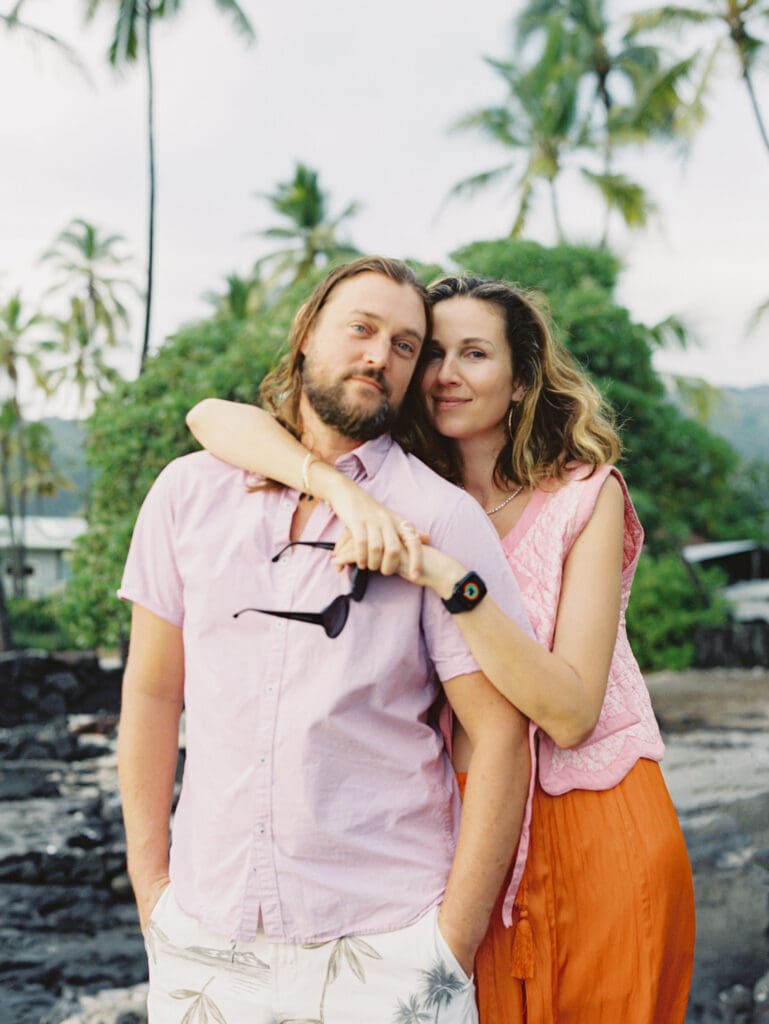 Tropical Engagement Photo on the Big Island of Hawaii beach by Hawaii film wedding photographer