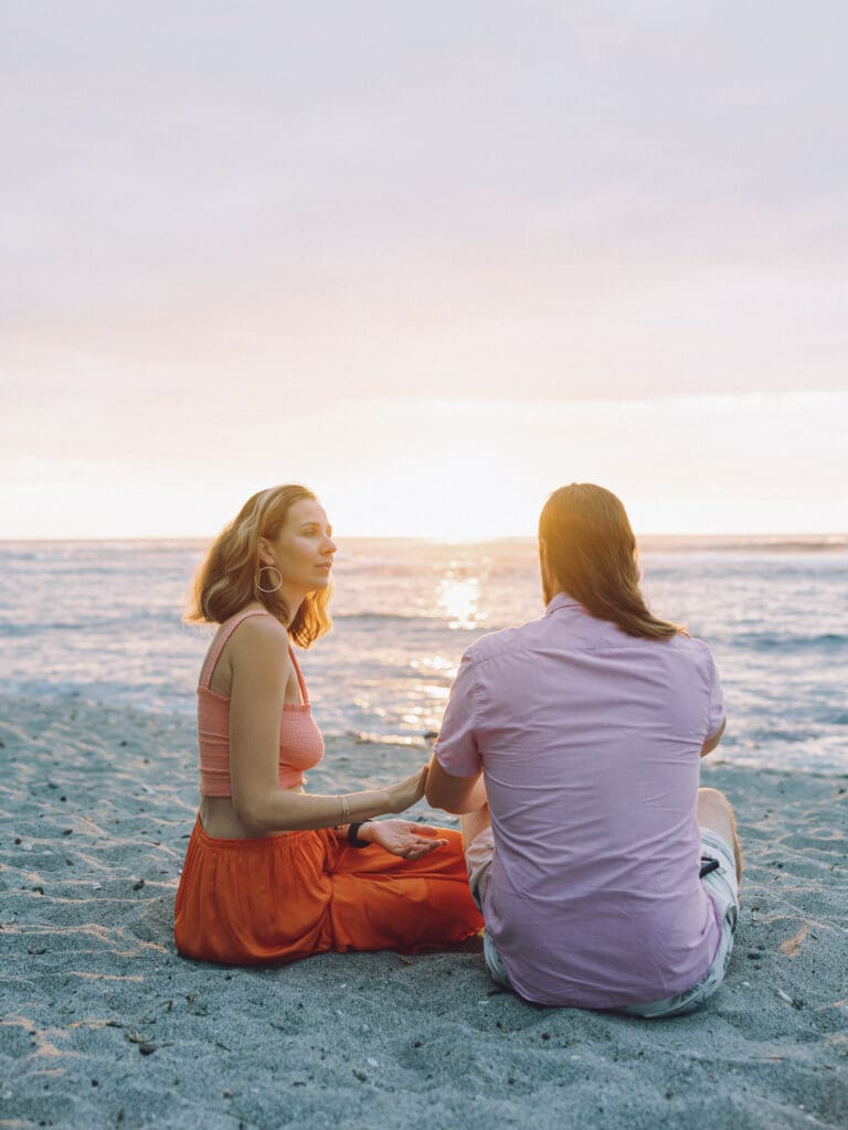 sunset Couples Engagement Photo on the tropical Big Island of Hawaii beach by Hawaii film wedding photographer