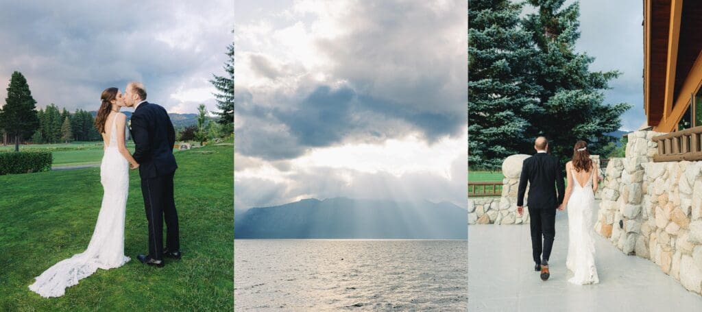 Elegant bride and groom portraits at Edgewood Tahoe Resort, highlighting the stunning backdrop of Lake Tahoe.