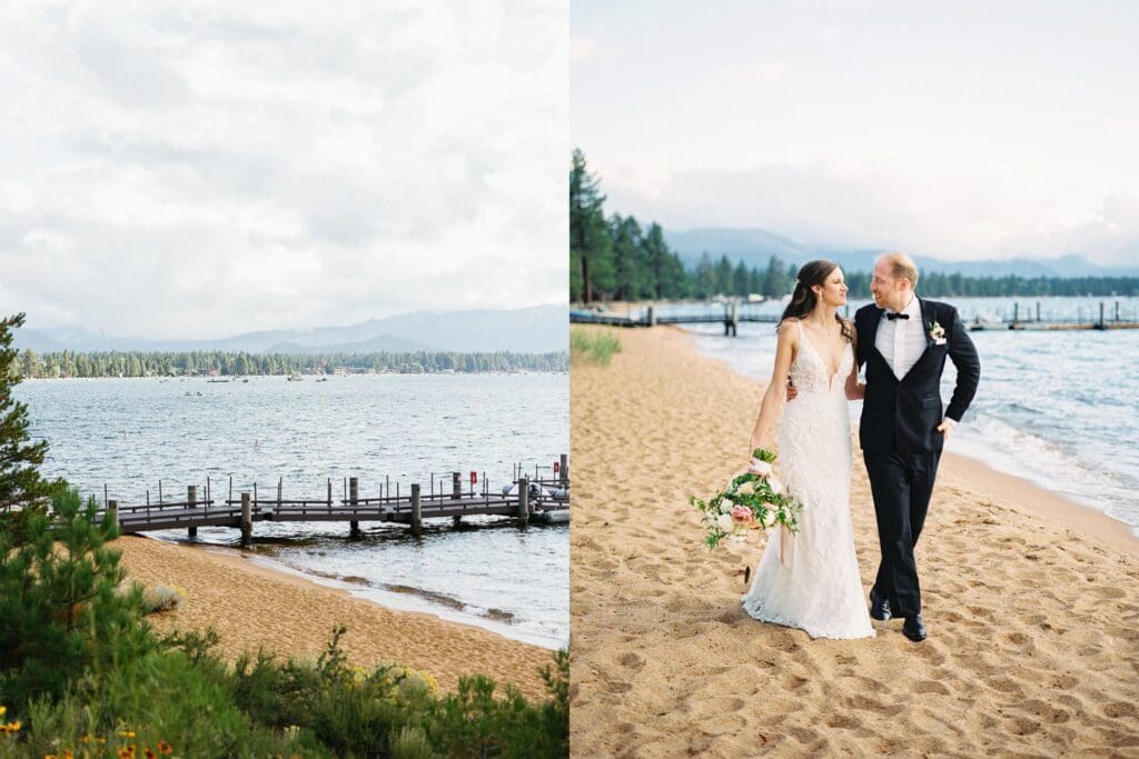 Elegant bride and groom portraits at Edgewood Tahoe Resort, highlighting the stunning backdrop of Lake Tahoe.