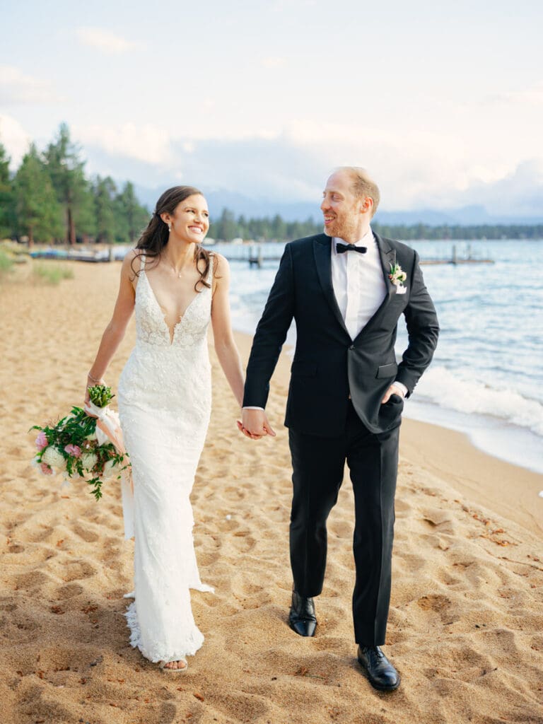 Elegant bride and groom portraits at Edgewood Tahoe Resort wedding, highlighting the stunning backdrop of Lake Tahoe.