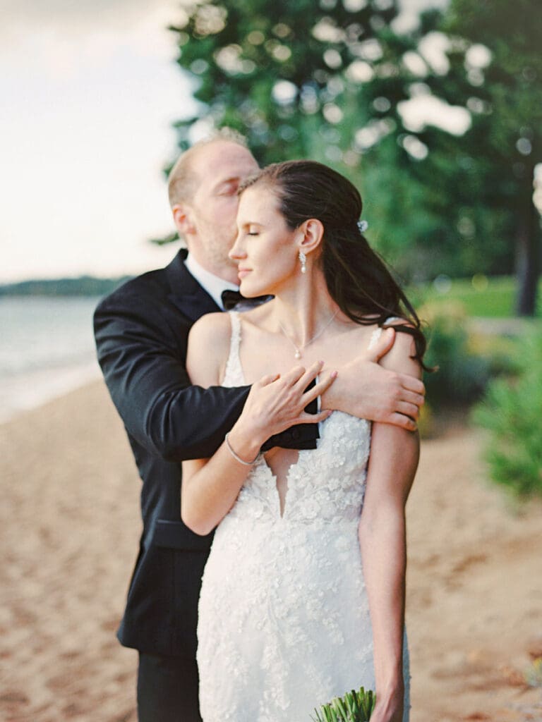 Elegant bride and groom portraits at Edgewood Tahoe Resort wedding, highlighting the stunning backdrop of Lake Tahoe.