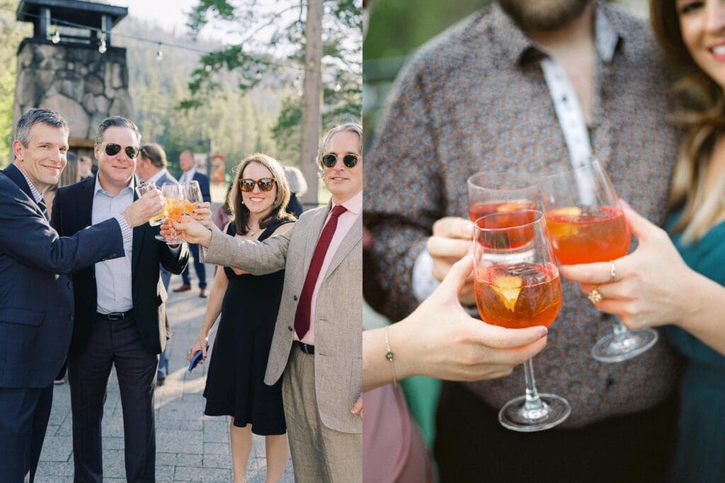 Cocktail hour at Lake Tahoe Everline resort wedding 