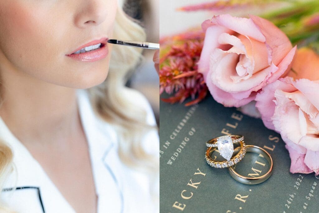 Bride putting makeup on during getting ready portraits at Everline Resort, Lake Tahoe.