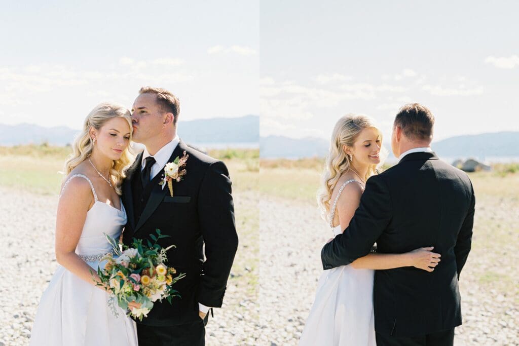 A picturesque wedding at Everline Resort, showcasing the beautiful First Look with Lake Tahoe in the background.