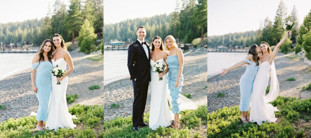 A wedding photographer captures stunning bride and groom portraits at Gar Woods, Lake Tahoe, showcasing love and elegance.