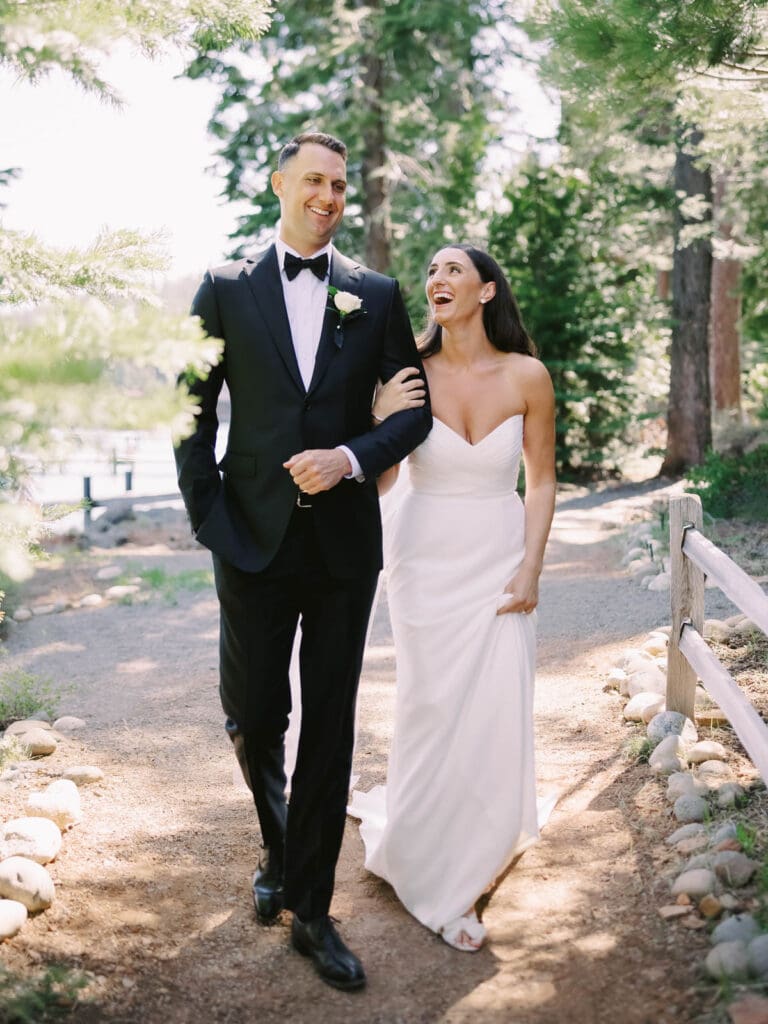 A wedding photographer captures stunning bride and groom portraits at Gar Woods, Lake Tahoe, showcasing love and elegance.