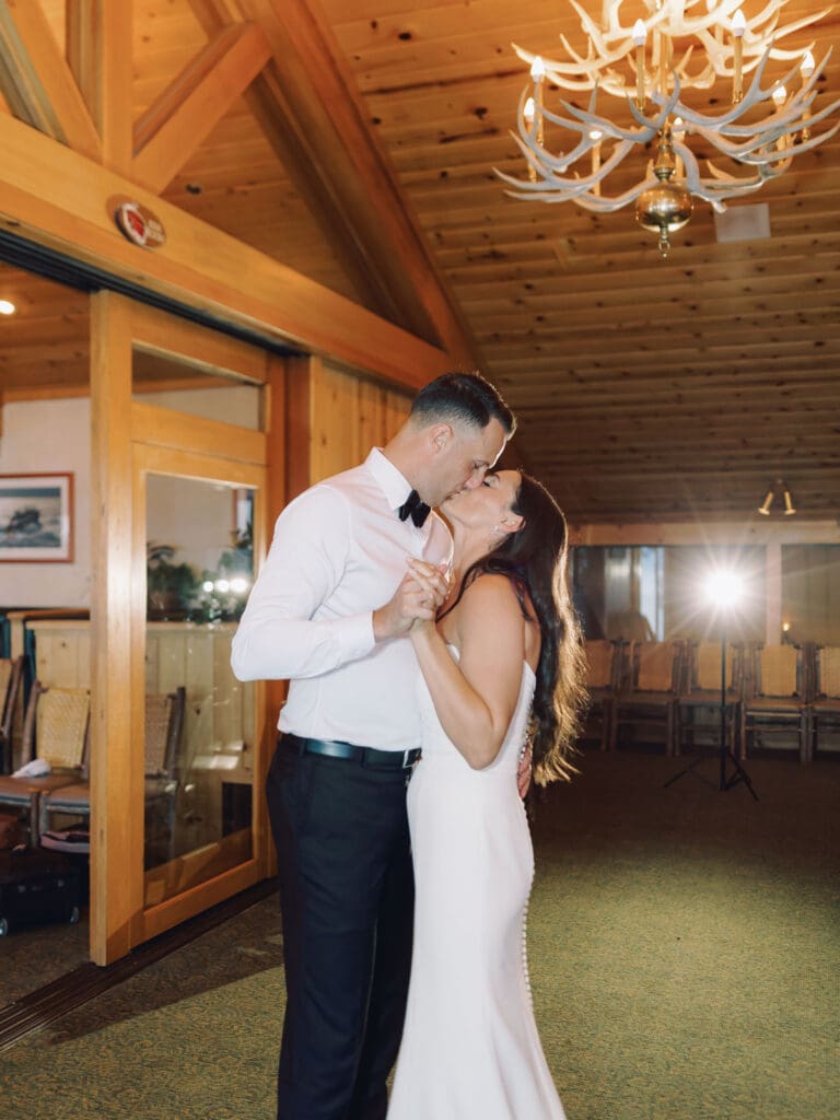 Bride and groom first dance at Gar Woods Lake Tahoe wedding 