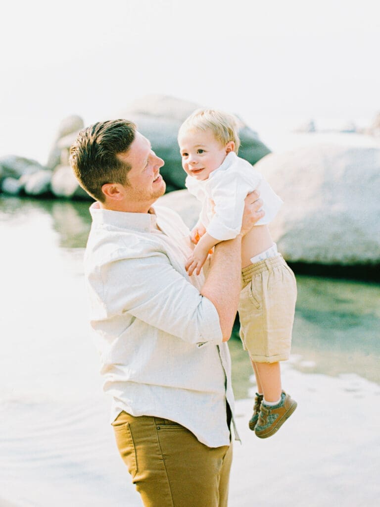 dad and son photo in Lake Tahoe beach