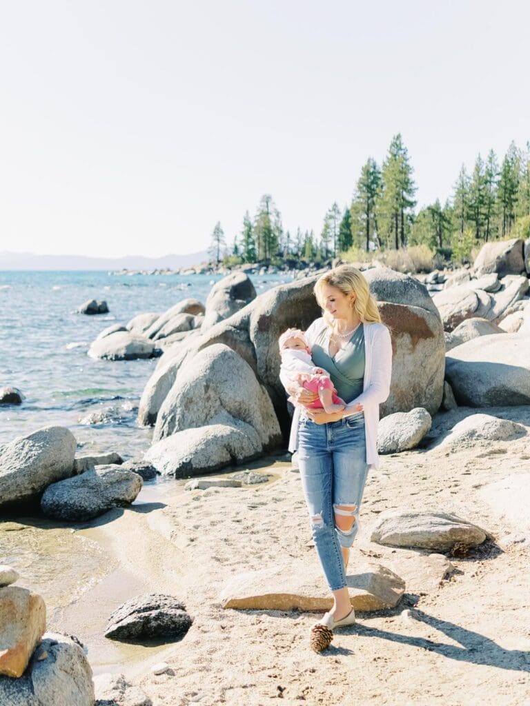 Mother daughter family photo session in lake Tahoe beach