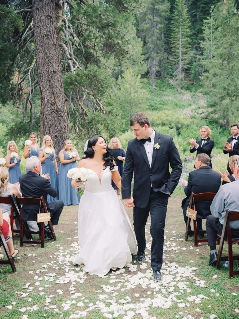 Just married at Lake Tahoe Dancing Pines Wedding ceremony