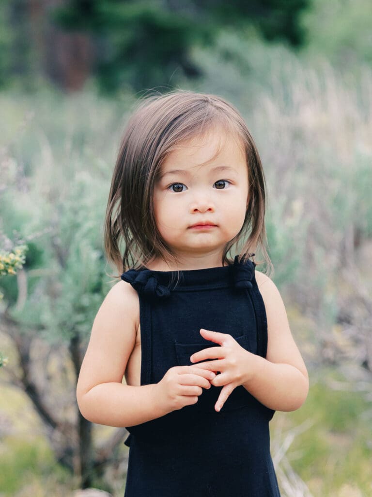 daughter family photo in Tahoe woods by Lake Tahoe film family photographer 