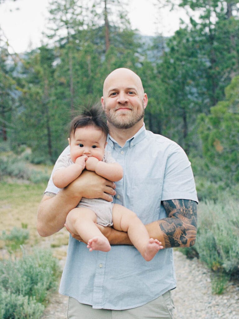 Family photo session in Tahoe woods by Lake Tahoe film family photographer 