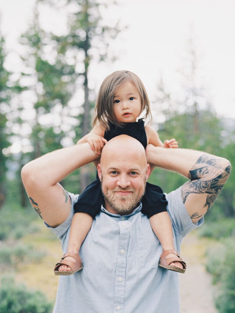 Family photo session in Tahoe woods by Lake Tahoe film family photographer 