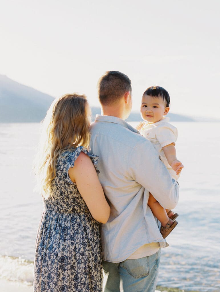 A heartwarming family photo session at Lake Tahoe, featuring laughter and connection amidst the scenic landscape.