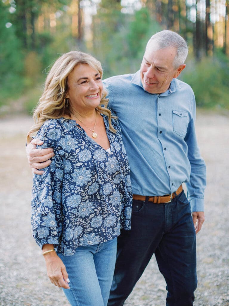 Grandparents walking during a family photo session at Lake Tahoe, capturing a moment of love and connection.