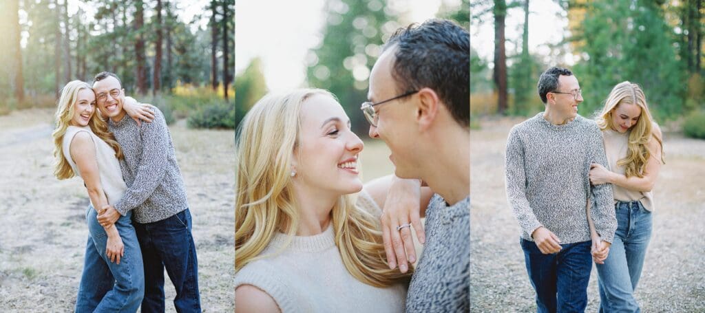 A couple embraces during a family photo session at Lake Tahoe, capturing a moment of love and connection.