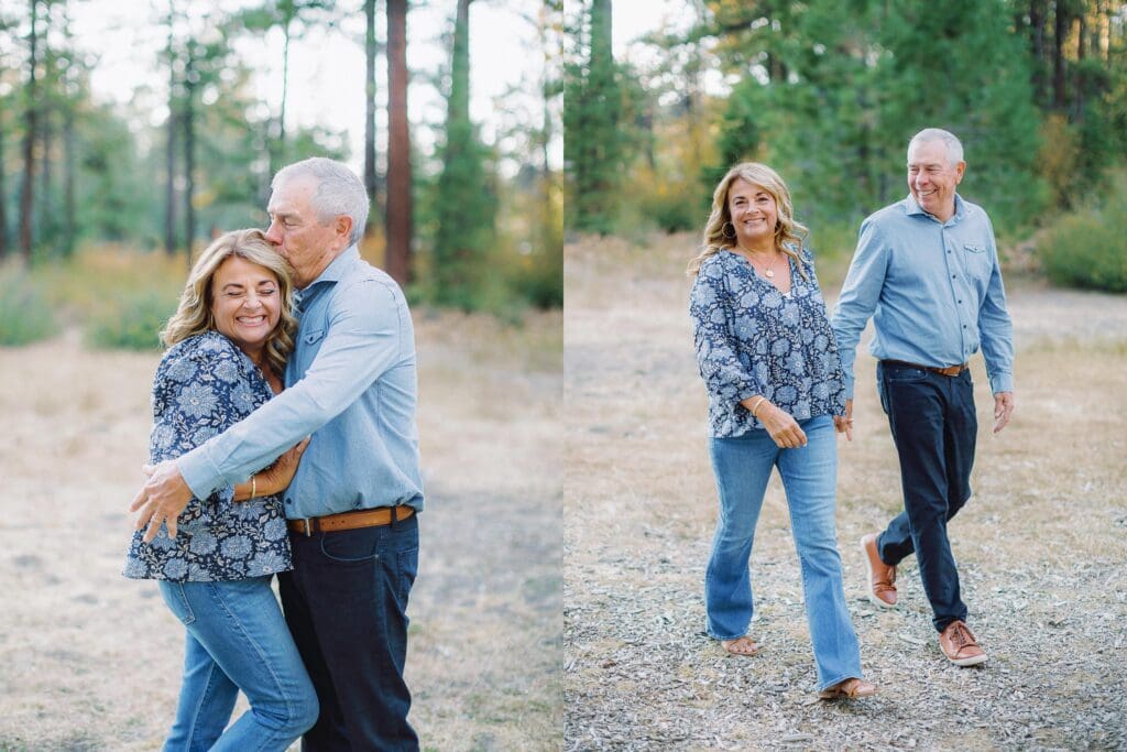 Grandparents embraces during a family photo session at Lake Tahoe, capturing a moment of love and connection.