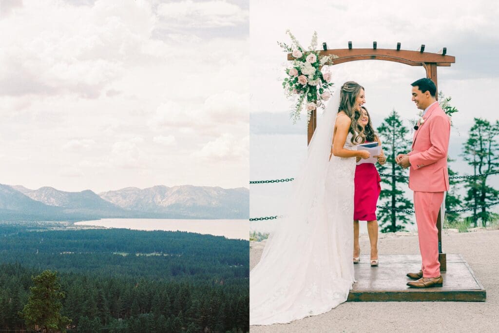 Top of the mountain Wedding ceremony at Lake Tahoe Lakeview Lodge Heavenly Mountain Resort