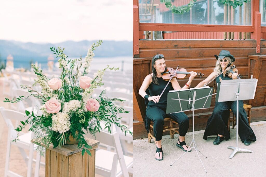 Top of the mountain Wedding ceremony decor photo at Lake Tahoe Lakeview Lodge Heavenly Mountain Resort