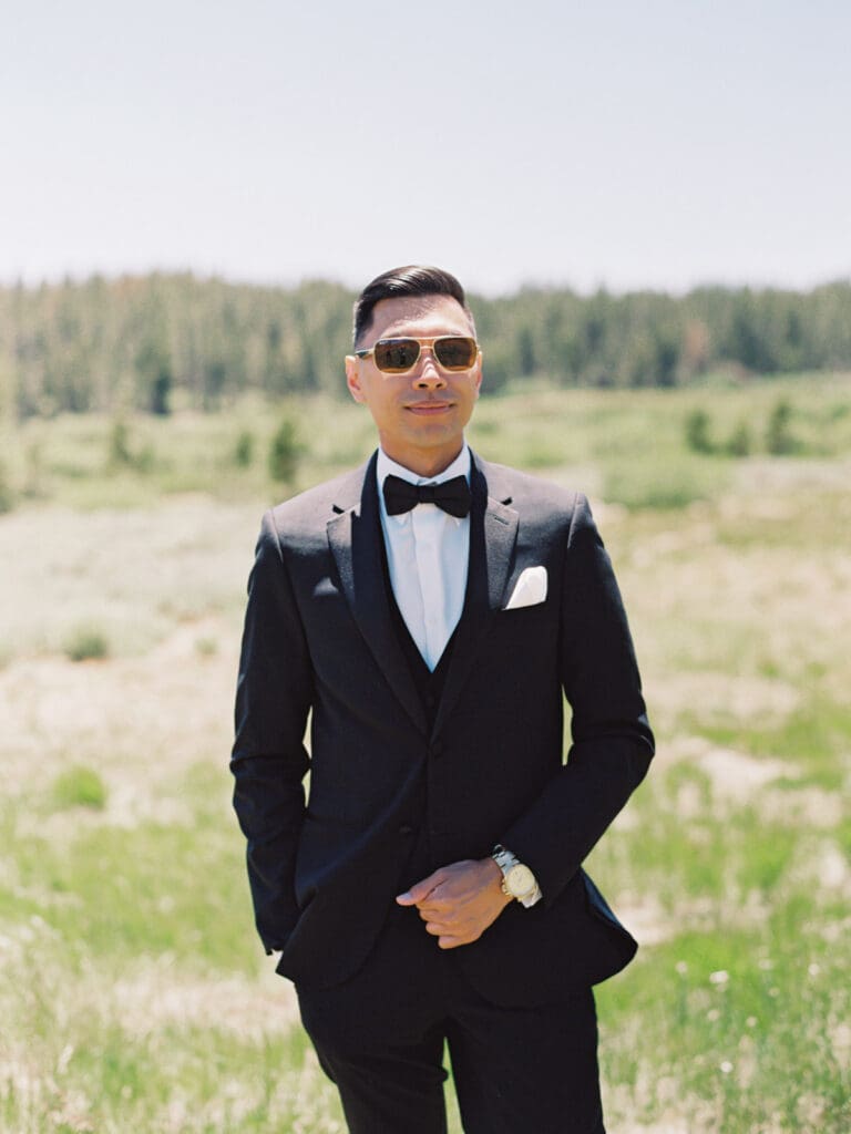 Groom photo portrait at Tannenbaum Lake Tahoe wedding venue, captured by the photographer.