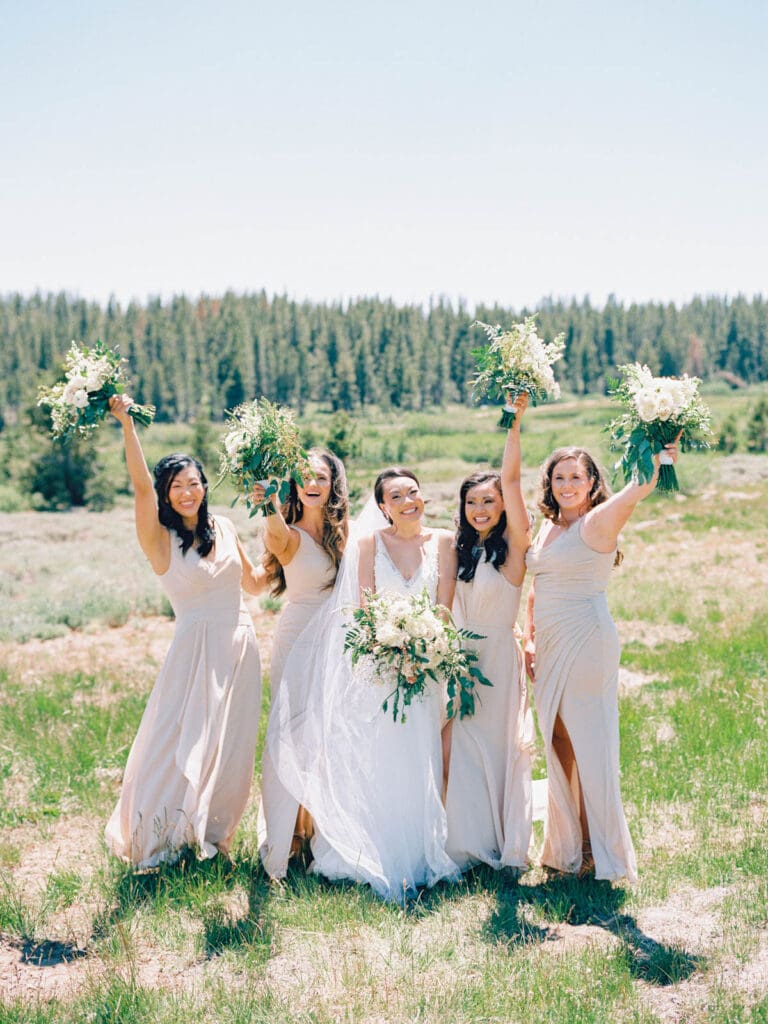 Bridesmaids at Tannenbaum Lake Tahoe wedding venue, captured by the photographer.