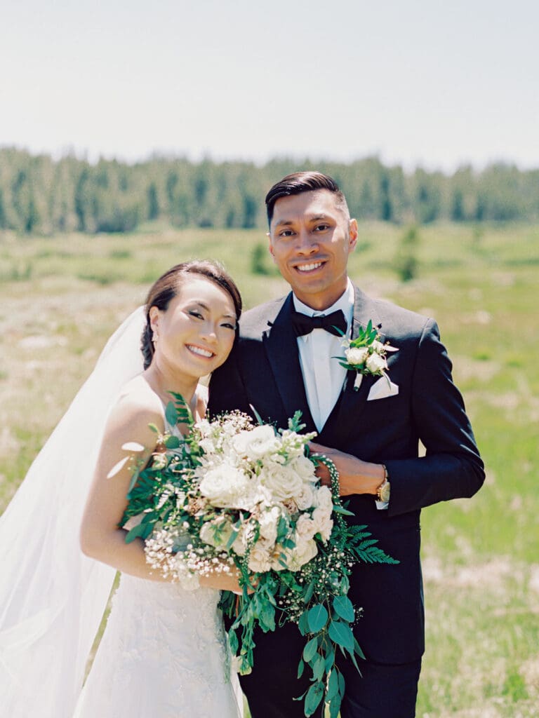 Bride and Groom portrait at Tannenbaum Lake Tahoe wedding venue, captured by the photographer.