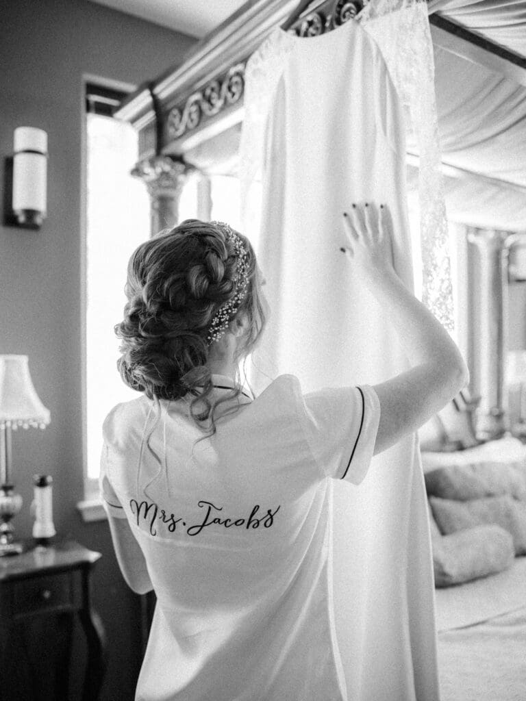 Bride getting ready portraits at Cozy Lake Tahoe Cabin Winter Wedding