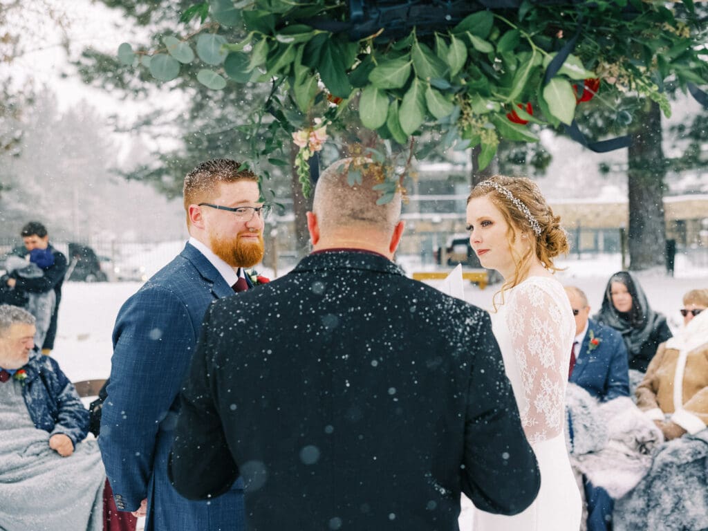 Snow storm at Lake Tahoe Winter Wedding