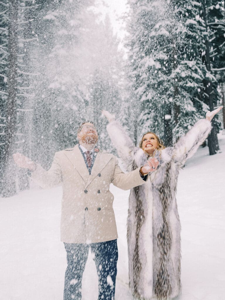 Celebrations at Cozy Cabin Winter Wedding at Lake Tahoe: A Stormy Love Story