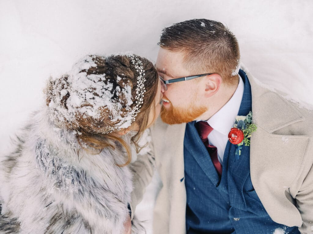 Bride and groom portraits at Cozy Lake Tahoe Winter Wedding