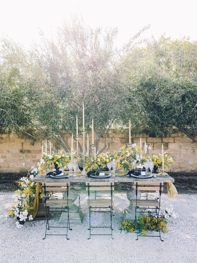 Stunning simplistic and elegant wedding decor in yellow color at Sunstone Villa - Sunstone Winery and Vineyards wedding