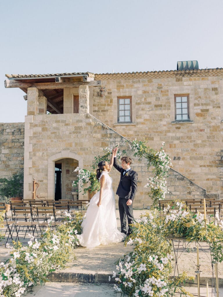 Bride and Groom dancing portraits at Sunstone Villa - Sunstone Winery and Vineyards olive grove wedding 