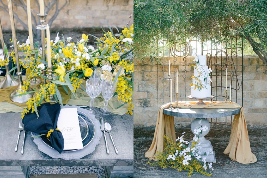 Stunning simplistic and elegant wedding decor in yellow color at Sunstone Villa - Sunstone Winery and Vineyards wedding