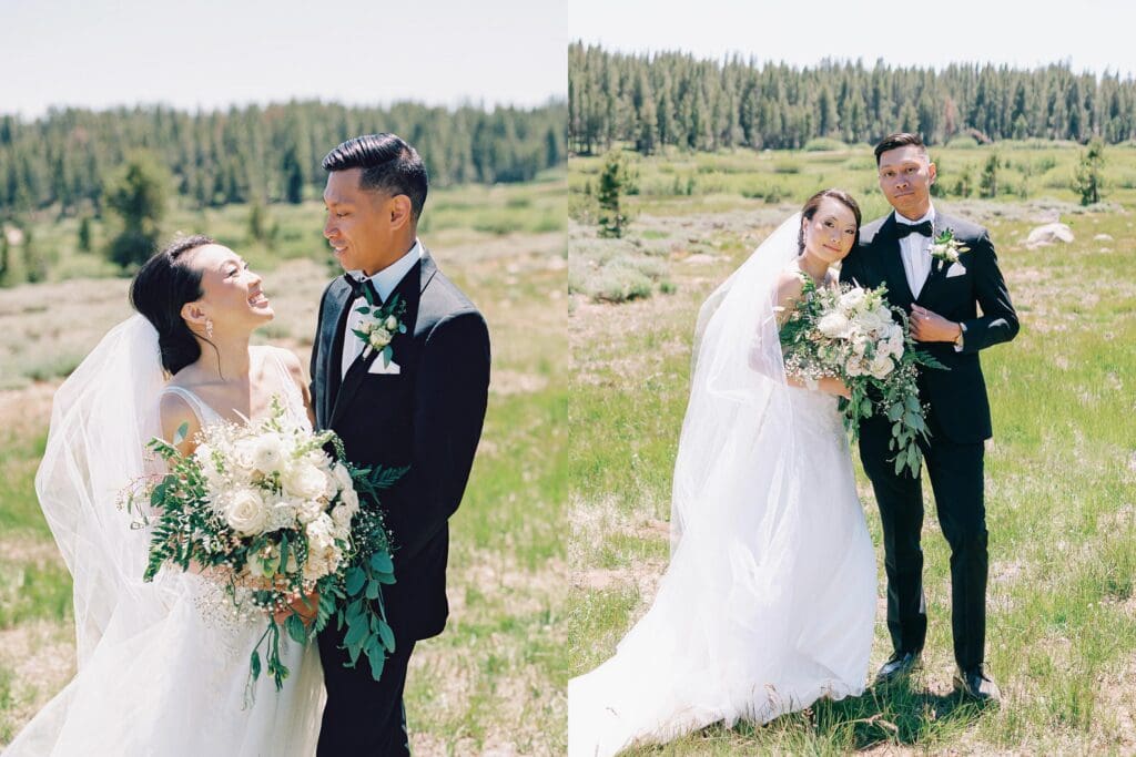 Bride and Groom portrait at Tannenbaum Lake Tahoe wedding venue, captured by the photographer.